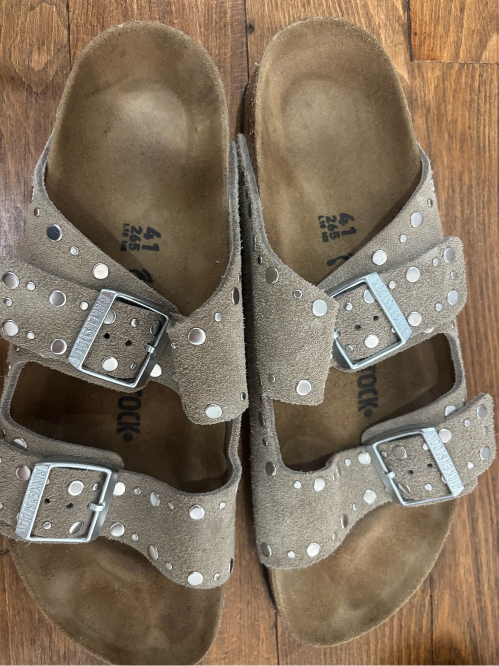 Birkenstock Taupe Suede Studded Arizona Sandals - Picture 2 of 4